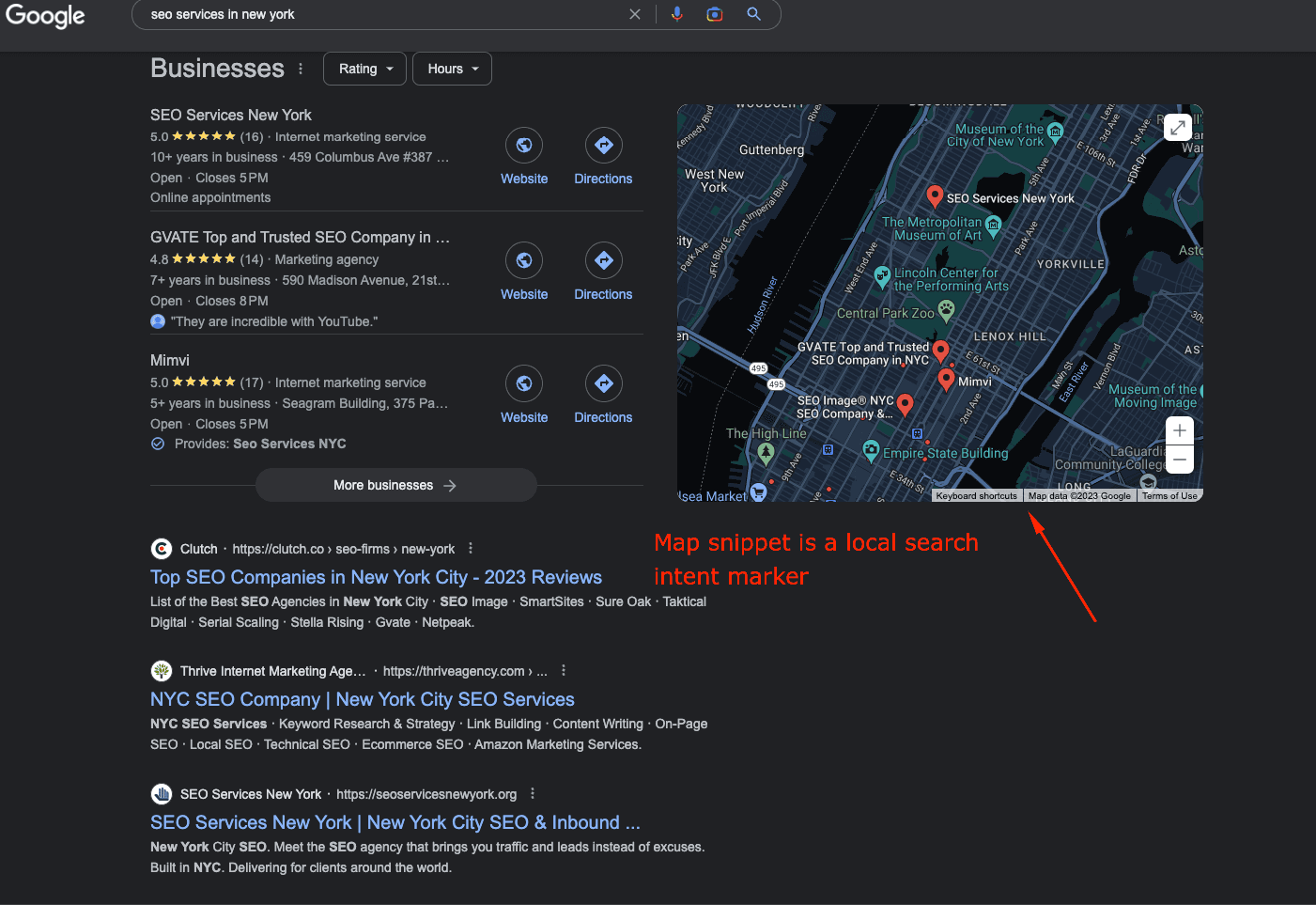 Map snippet of SEO services