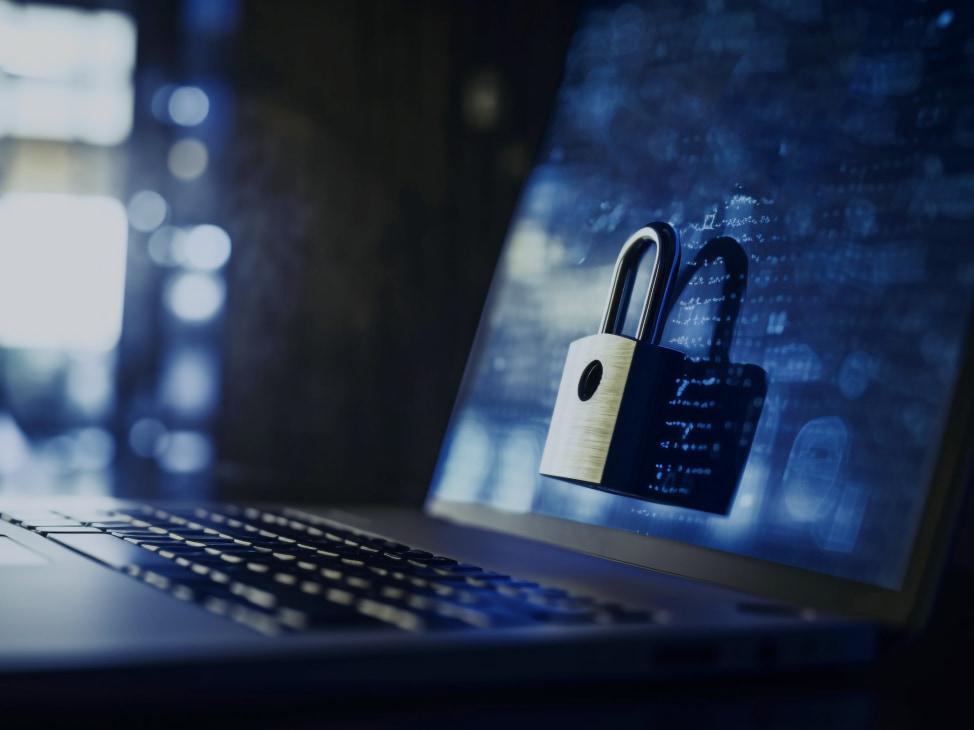 laptop with a lock - illustration about web security analysis