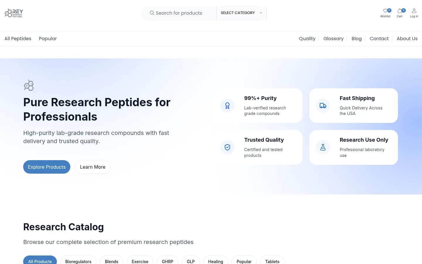 Research Products Ecommerce Website Design: Grey Research Peptides | Mettevo