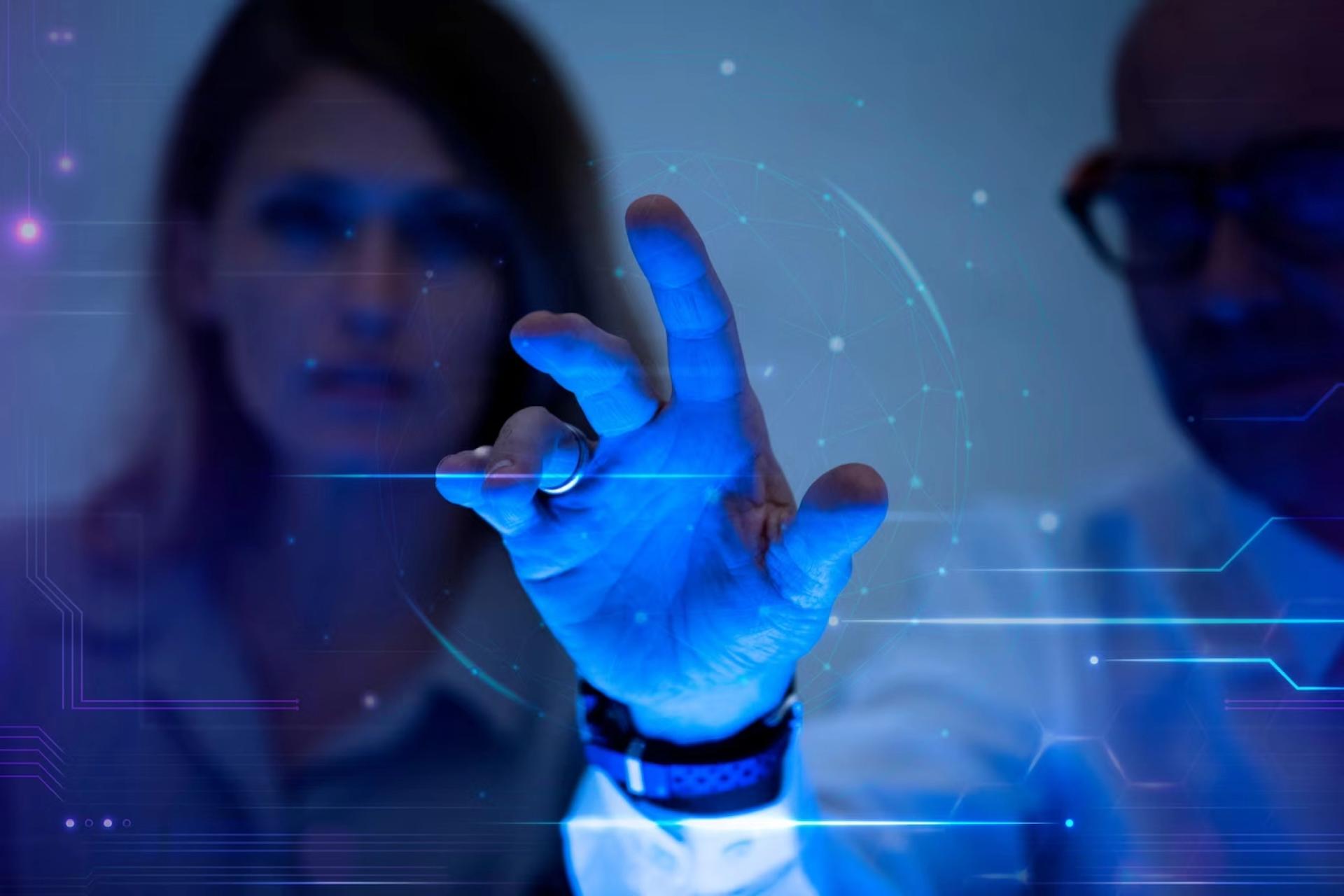 Hand touching digital interface