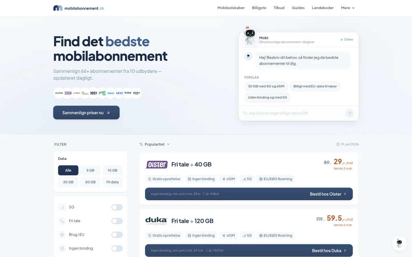 Telecom Comparison Website Design: Mobilabonnement.dk | Mettevo
